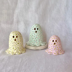 3 polka dot ghost tealight pottery Halloween creation