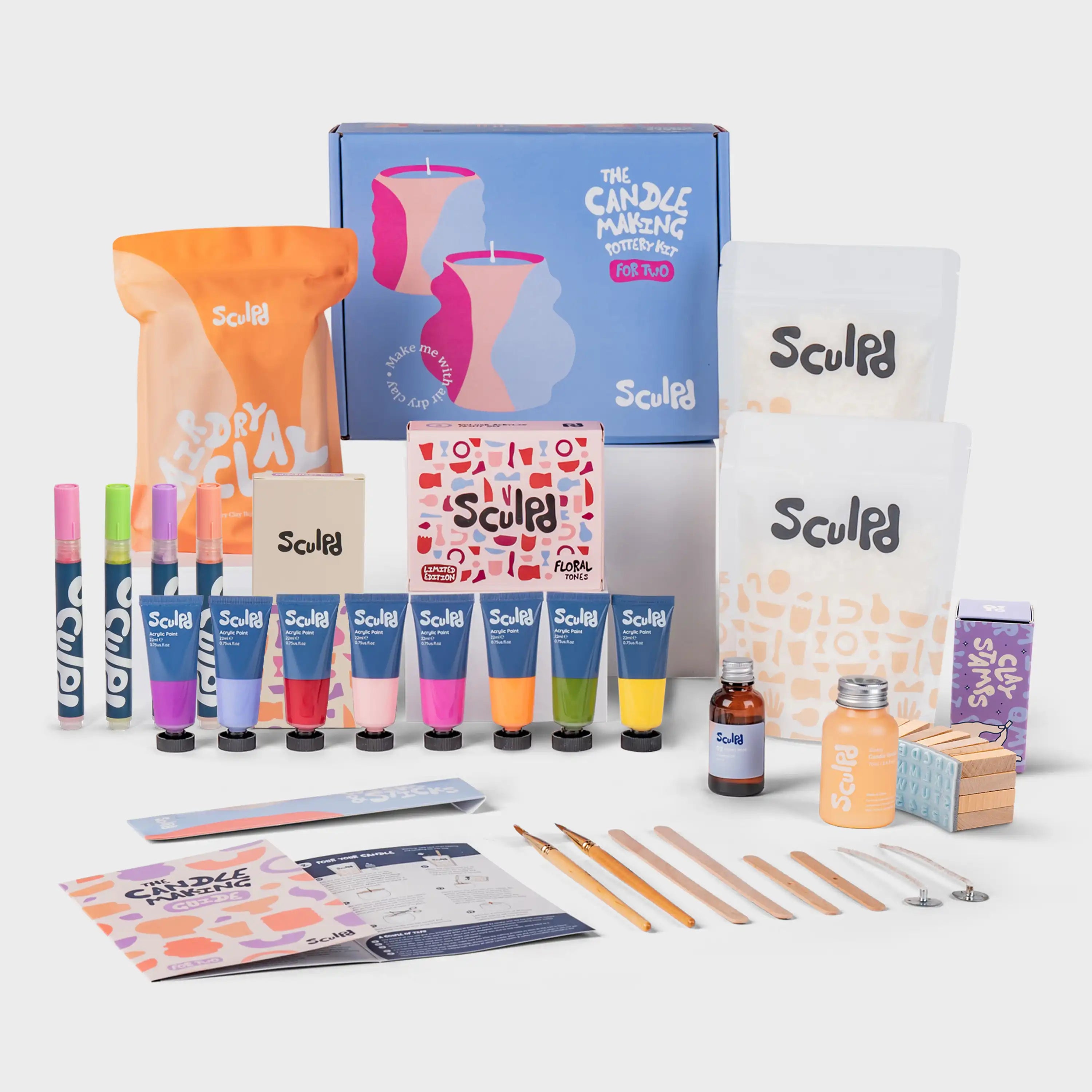 Ultimate candle bundle and Floral paints with Modernist pens and Clay letter stamps