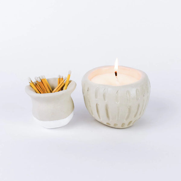 Ceramic candle and match holder made with Sculpd kit
