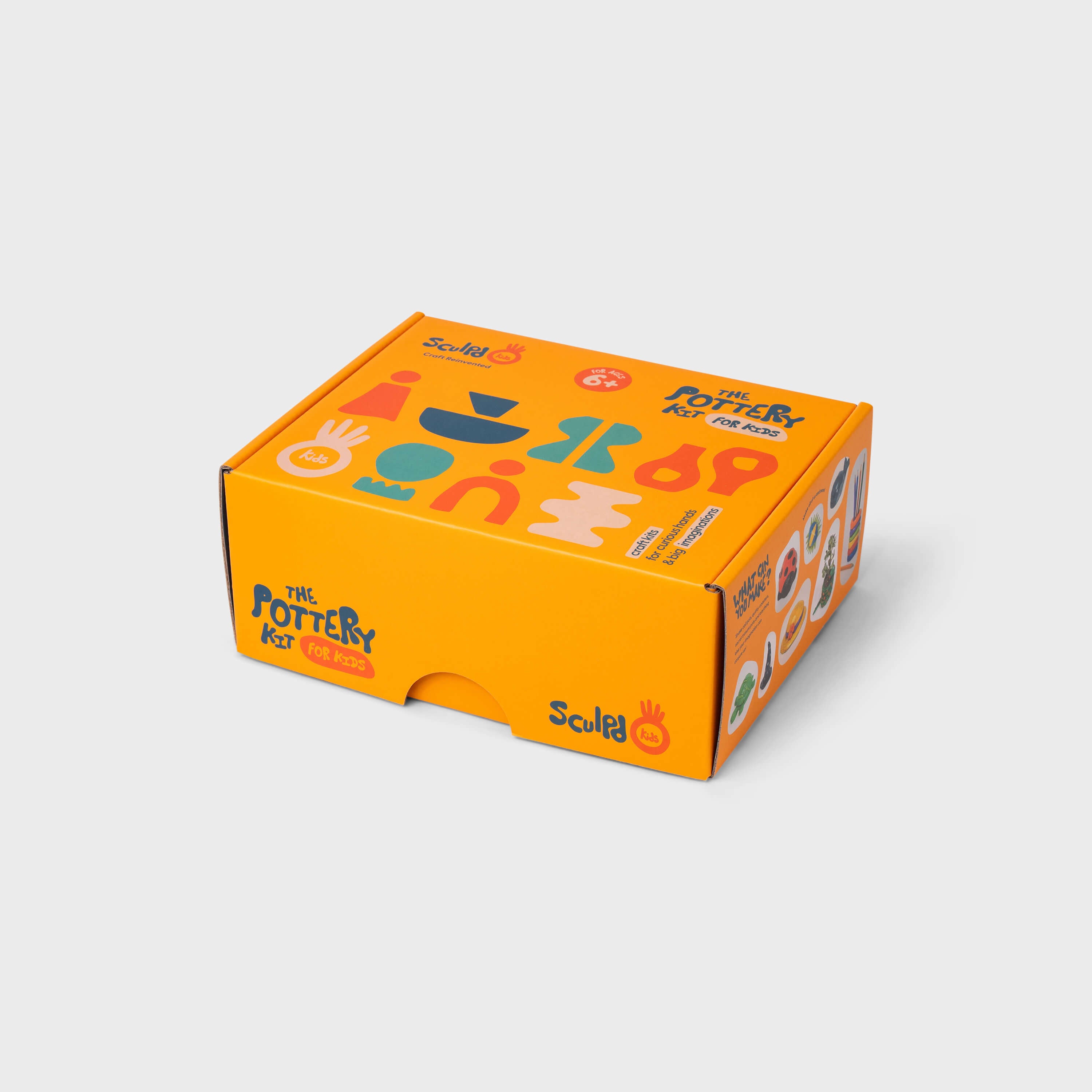 Sculpd Pottery kit for kids packaging with colorful shapes