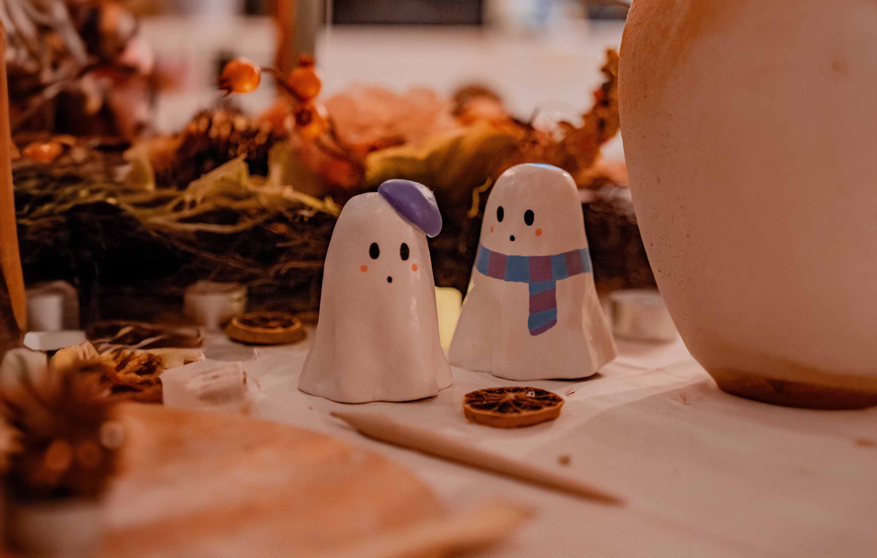 Two ghost sculpted pottery for Halloween